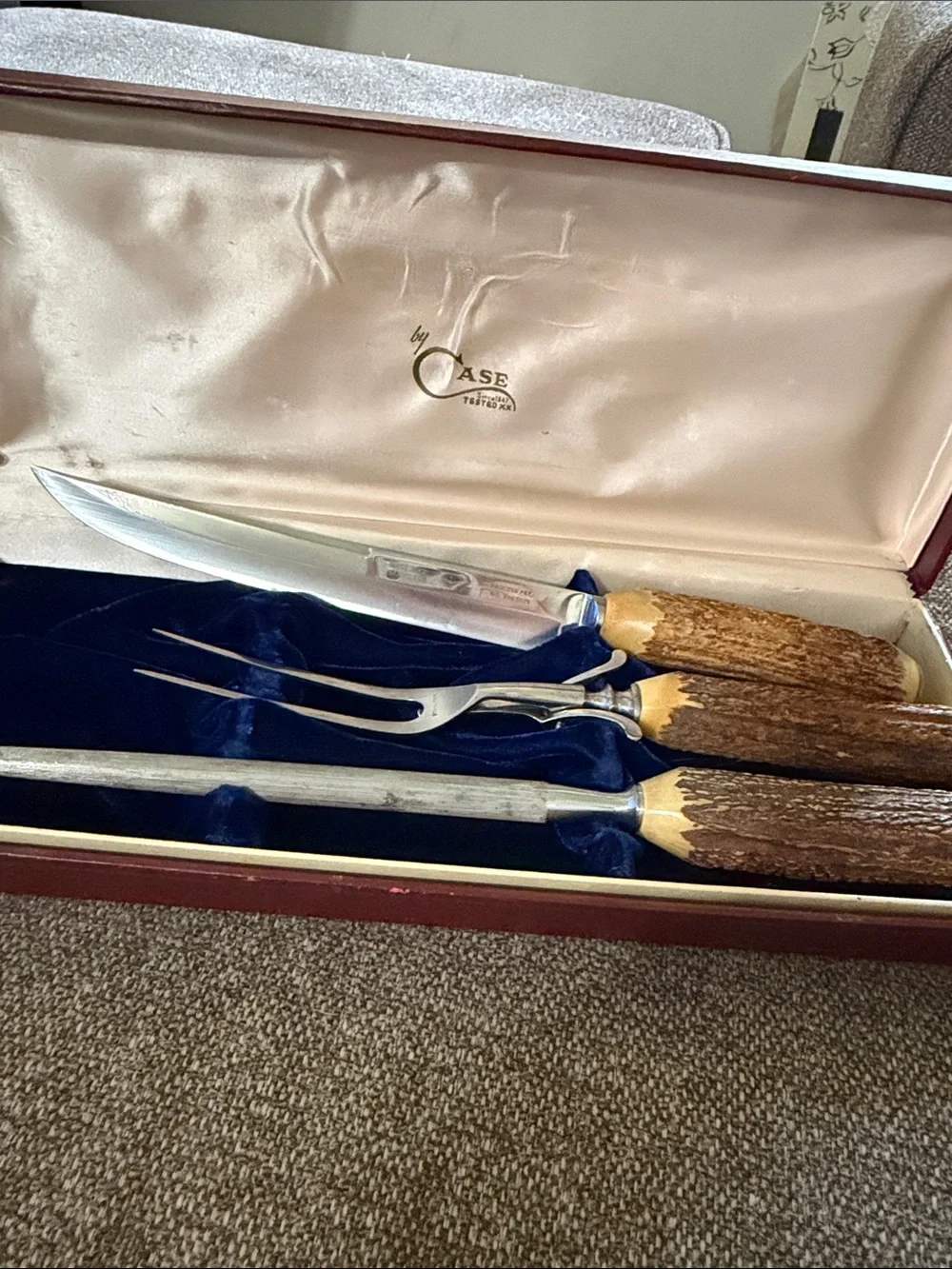 Vintage Case XX Noble Trio Stag Handle Carving set.